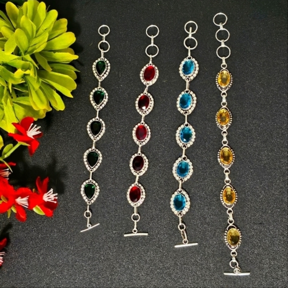 Bracelets: Green Quartz, Garnet, Blue and Yellow Topaz